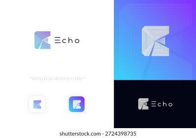 Línea Geométrica Logotipo Letra E Monograma Concepto Diseño para Arquitecto de Ciencia Digital Tecnología Startup Identificación de Negocio Marca Emblema Label con moderno Sans Serif Font Alphabet. Ilustración vectorial