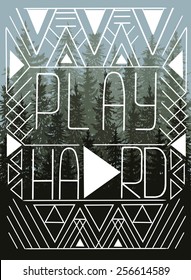 Line geometric pattern placard on fir tree card