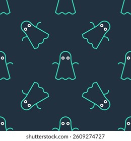 Line Ghost icon isolated seamless pattern on black background. Happy Halloween party.  Vector