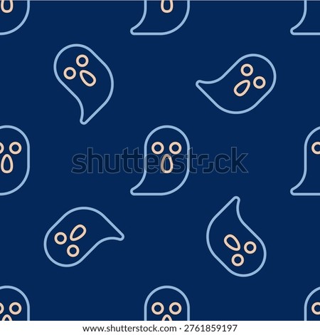 Line Ghost icon isolated seamless pattern on blue background. Happy Halloween party.  Vector