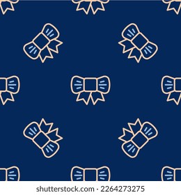 Line Gift bow icon isolated seamless pattern on blue background.  Vector