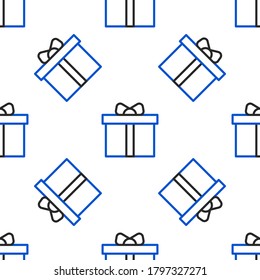 Line Gift box icon isolated seamless pattern on white background. Happy Birthday. Colorful outline concept. Vector