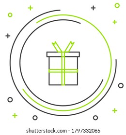 Icono del cuadro de regalo de línea aislado en fondo blanco. Feliz cumpleaños. Concepto de esquema colorido. Vector