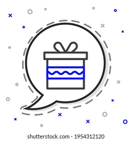Line Gift box icon isolated on white background. Happy Birthday. Colorful outline concept. Vector Illustration