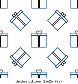 Line Gift box icon isolated seamless pattern on white background. Colorful outline concept. Vector