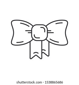 Line gift box ribbon icon. Present, giftbox. Party celebration, holidays event, carnival party element icon. Children happiness. Bargain shop packaging. Vector linear illustration vintage sale object.