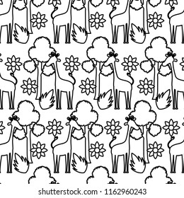line giraffe with exotic flower and tree background