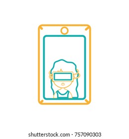 line girl with 3d glasses inside smartphone technology