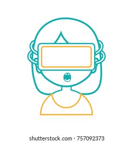 line girl with 3d glasses to virtual video game