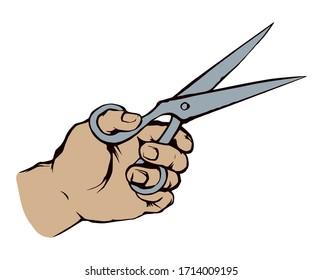 Line girl arm service big steel clip handle snip on light backdrop. Outline black ink drawn old surgery doctor crop logo concept design in retro art doodle style pen on paper text space. Close up view