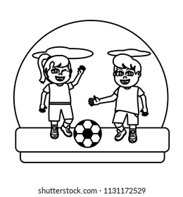 line girl and boy playing sprot soccer