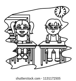 line girl and boy students sitting desk