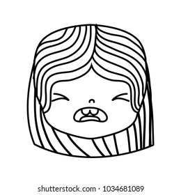 line girl head with hairstyle and pity face