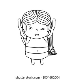 line girl with long hair and funny face