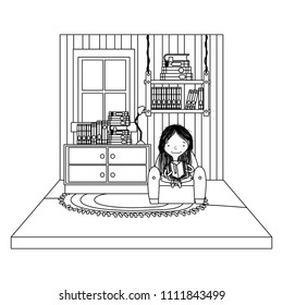line girl sitting chair and reading in the room