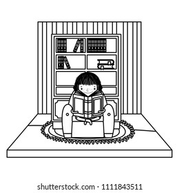 line girl sitting in the chair and reading book