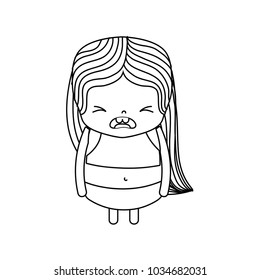 line girl wth long hair and pity face