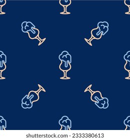 Line Glass of beer icon isolated seamless pattern on blue background.  Vector