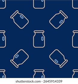 Line Glass jar with screw-cap icon isolated seamless pattern on blue background.  Vector