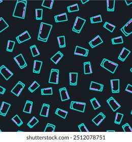 Line Glass with water icon isolated seamless pattern on black background. Soda glass.  Vector