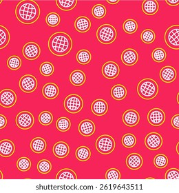 Line Global technology or social network icon isolated seamless pattern on red background.  Vector