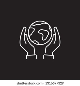 Line- Globe and hand icon. Simple element illustration. Line- Globe and hand symbol design from Ecology collection set. Can be used in web and mobile