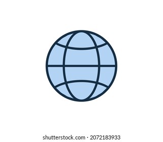 Icono de globo de línea aislado en fondo blanco. Símbolo de esquema para diseño de sitio web, aplicación móvil, ui. Pictograma electrónico. Ilustración vectorial, с editorial k. 