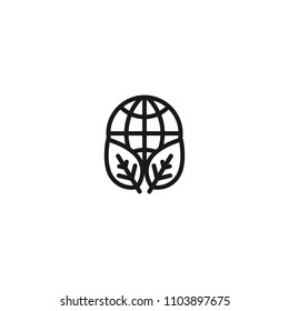 line globe and leaf. symbol of ecology