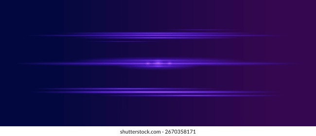 Line of glowing blue light moves fast with neon flare and laser streak on dark abstract background vector stripe energy motion