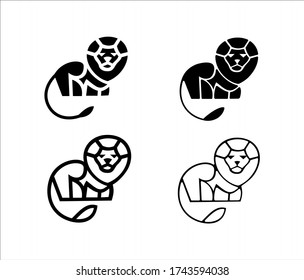 Line and glyph lion icon set, black color on white background.