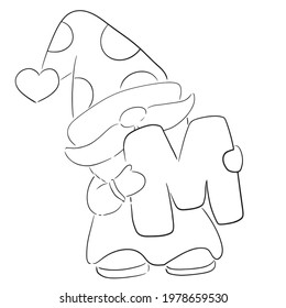line gnomes holding a message m lettering cute cartoon