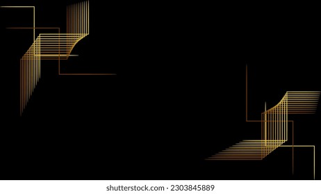 Vector de fondo abstracto de oro de línea. Resumen 3d círculos geométricos de lujo de lujo línea dorada sobre fondo negro con curva de líneas doradas. Círculo de marco. Se puede usar para publicidad, afiche, plantilla, presentación, etc