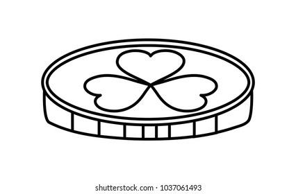 line gold coin money with clover sign