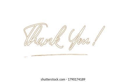 Line gold color in Thank You Text Handwritten Calligraphy Lettering Isolated with love heart On White Background Vector Illustration