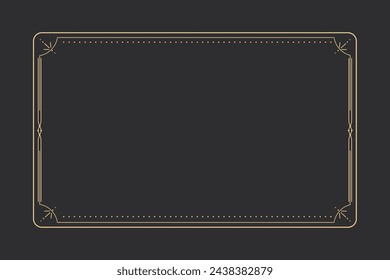 Line golden frame, celestiam minimal esoteric border, mystyc linear decoration with dots, corners isolated on dark background. Geometric shape, tarrot 