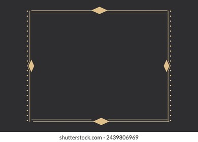 Line golden frame, celestiam minimal esoteric border, mystyc linear decoration with dots, corners isolated on dark background. Geometric shape, tarrot 