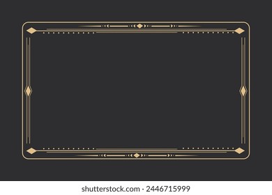 Line golden frame, celestiam minimal esoteric border, mystyc linear decoration with dots, corners isolated on dark background. Geometric shape, tarot 