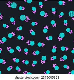 Line Golf ball icon isolated seamless pattern on black background.  Vector