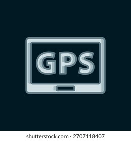 Dispositivo de Gps de línea con icono de mapa aislado sobre fondo negro. Estilo de contorno relleno plano con sombra. Vector
