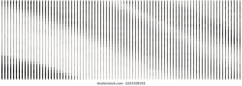 Plano de fundo de gradiente de linha com efeito de transição de faixa. Padrão de faixa vertical preto para impressão, capa, modelo de design. Banner simples horizontal vetorial