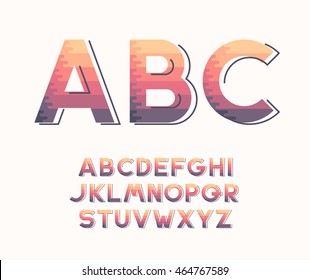 Line and gradient colors' latin font, vector dynamic graphical decorative type. 