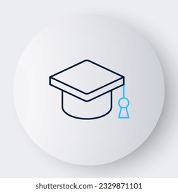 Line Graduation cap icon isolated on white background. Graduation hat with tassel icon. Colorful outline concept. Vector