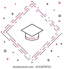 Icono del casquillo de la graduación aislado en el fondo blanco. Sombrero de la graduación con el icono de la borla. Concepto de contorno colorido. Vector