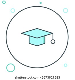 Icono del casquillo de la graduación aislado en el fondo blanco. Sombrero de la graduación con el icono de la borla. Concepto de contorno colorido. Vector