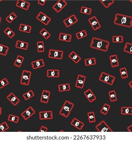 Line Graduation cap on screen smartphone icon isolated seamless pattern on black background. Online learning or e-learning concept.  Vector