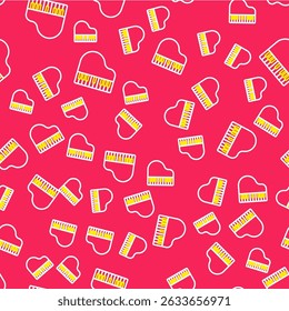 Line Grand piano icon isolated seamless pattern on red background. Musical instrument.  Vector
