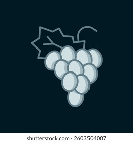 Line Grape fruit icon isolated on black background. Flat filled outline style with shadow. Vector