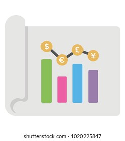 
Line graph analysis, currency growth flat icon
