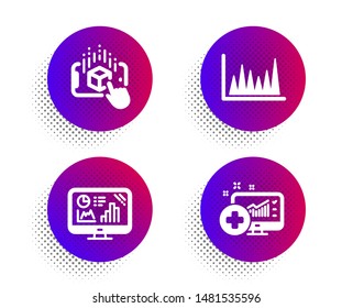 Line graph, Analytics graph and Augmented reality icons simple set. Halftone dots button. Medical analytics sign. Market diagram, Growth report, Phone simulation. Medicine system. Science set. Vector