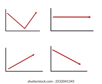 Gráfico de líneas con flechas, arriba, abajo, estable (estacionario) y arriba y abajo para negocios o ventas